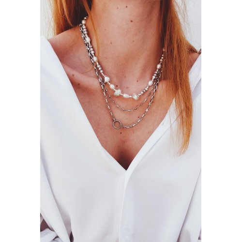Aztec Silver Layers Necklace